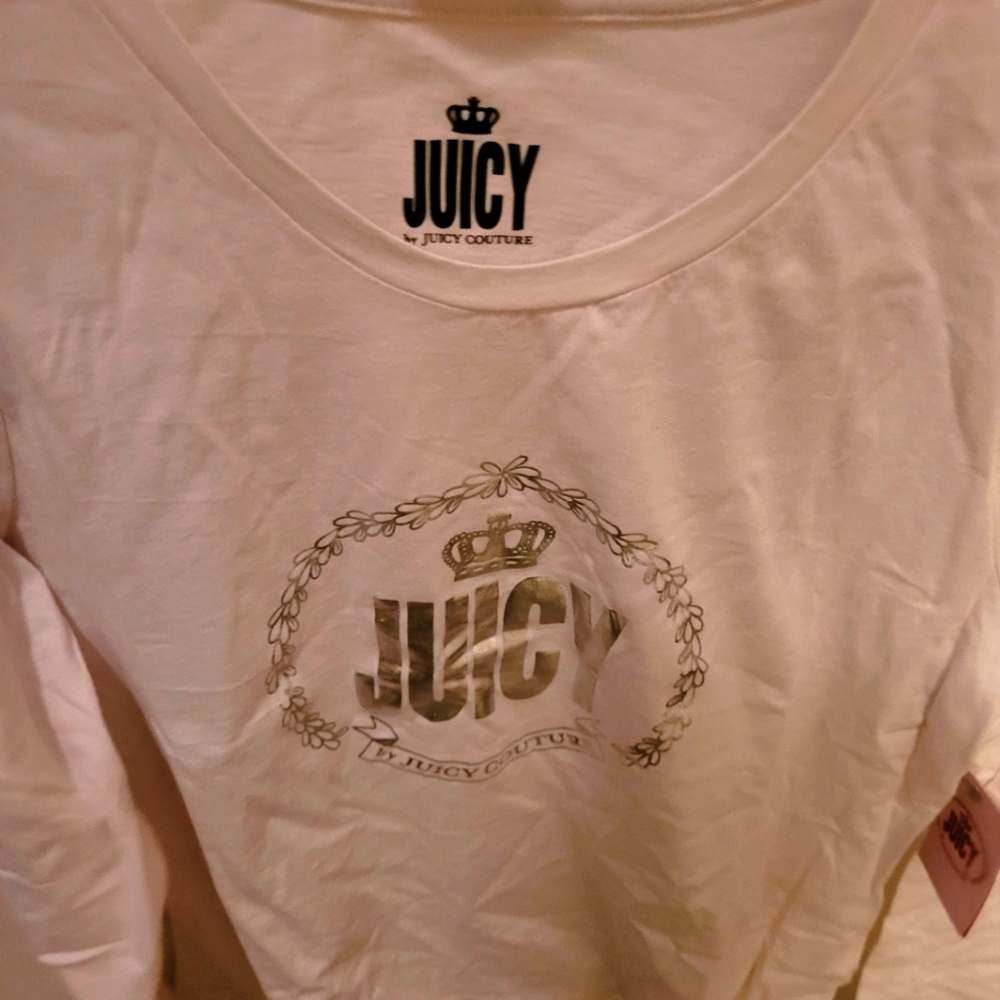 New Juicy Couture long sleeved ivory shirt w gold Juicy logo